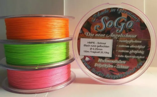 Angelschnur/geflochten/ 8fach/ grün/pink/orange/ 100m/TK 9,10-20,10kg/ ab 0,12mm