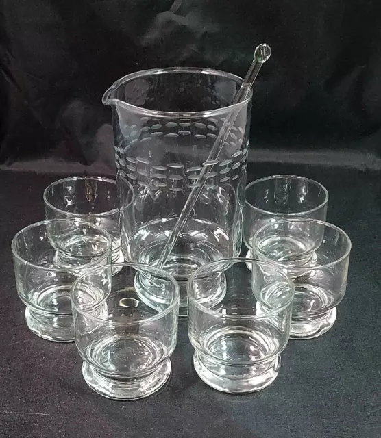 Vintage Princess House Martini Cocktail Pitcher Carafe w/Stirrer + 6 Glasses