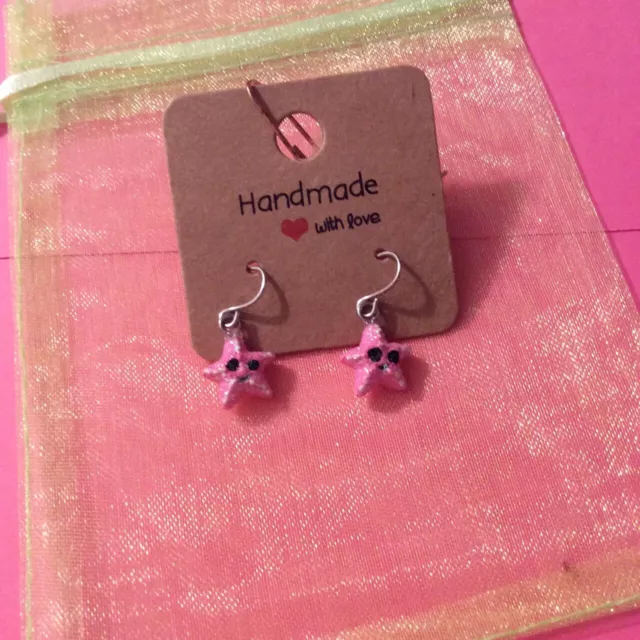 A Pair Of Dangly Pink Starfish Earrings -never Used