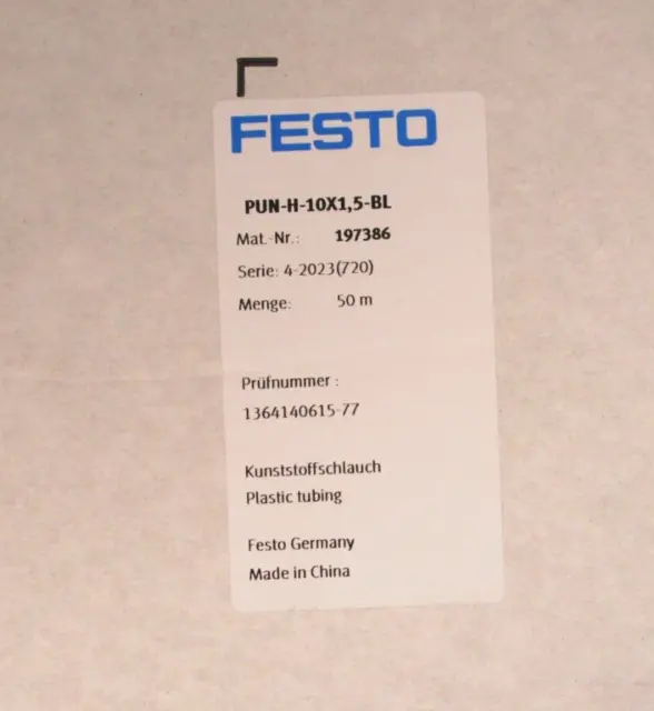 FESTO 197386 PUN-H-10x1.5-BL Festo Plastic tubing (50m Coil)