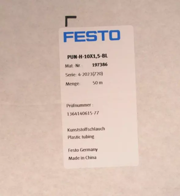 FESTO 197386 PUN-H-10x1.5-BL Festo Plastic tubing (50m Coil)