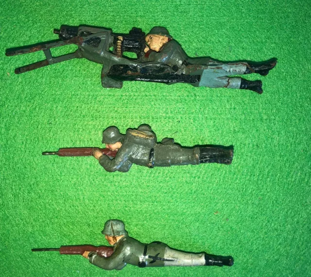 1013 Elastolin Ww2 1940 Allemagne Wehrmacht Mitrailleuse 3 Figurines Composition