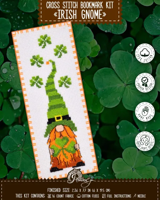 Counted Cross Stitch Kit For Hand Embroidery Irish Gnome - St Patricks Day Gifts