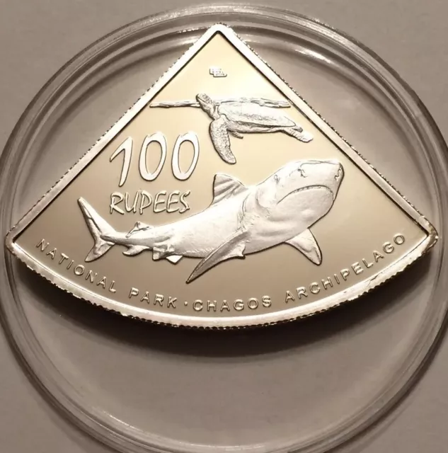 2015 Mauritius Chagos Island 100 Rupees Turtle Shark Silver Plated Coin Wildlife