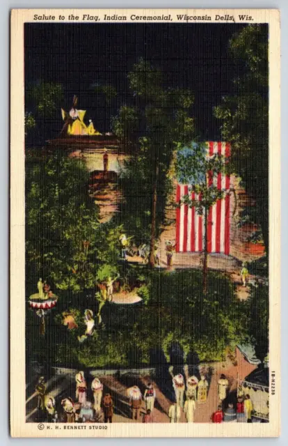 Salute Flag Indian Ceremonial 1941 Wisconsin Dells Wisconsin CURT TEICH Postcard