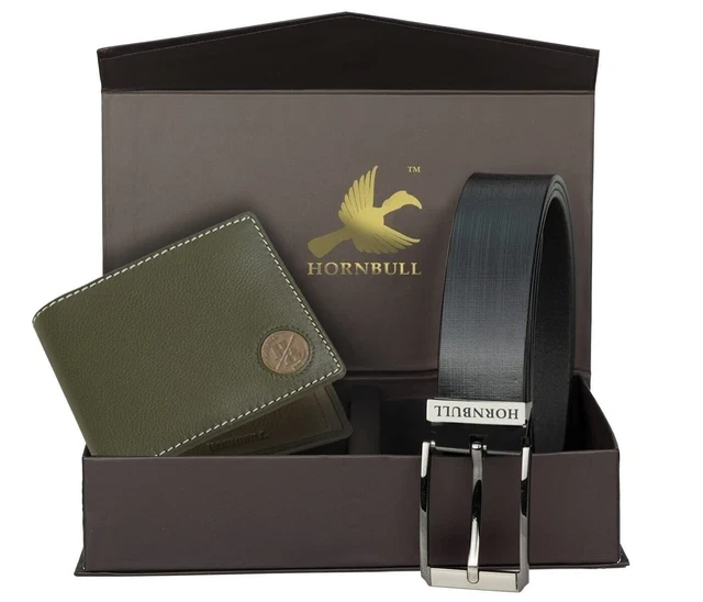 Nuevo Auténtico Hb Único Plegable Cuero HOMBRES Cartera Con Cinturón Combo B8