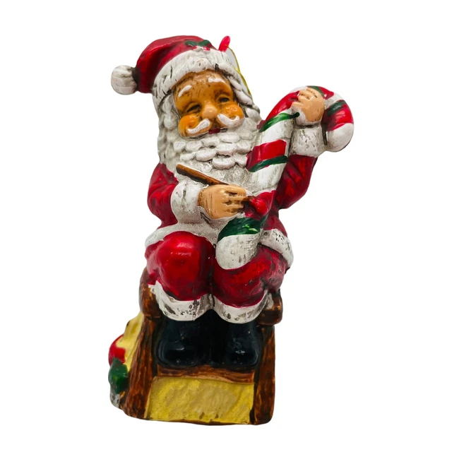vintage santa Christmas ornament 1991 Santa’s Workshop painting candy cane 3.5”