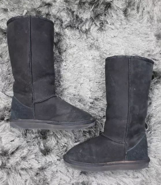 Emu Womens Boots 7 Black Suede Merino Wool Lined Warm Australia Calf High Ladies