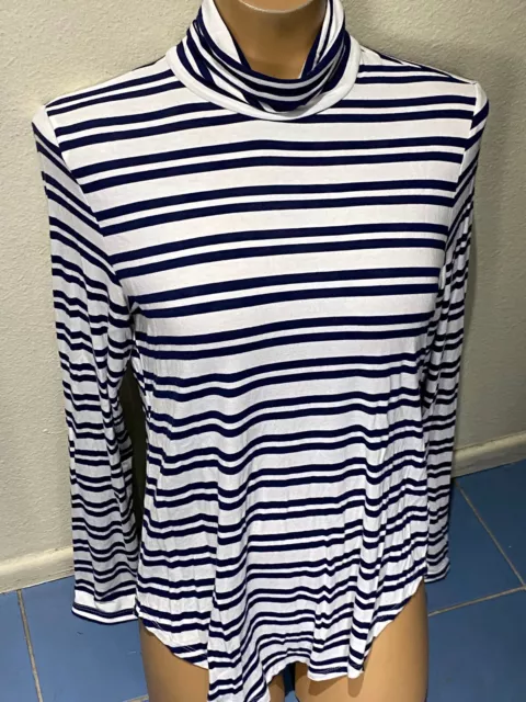 Old Navy Luxe Women's M Turtleneck Navy White Striped Long Sleeve Top