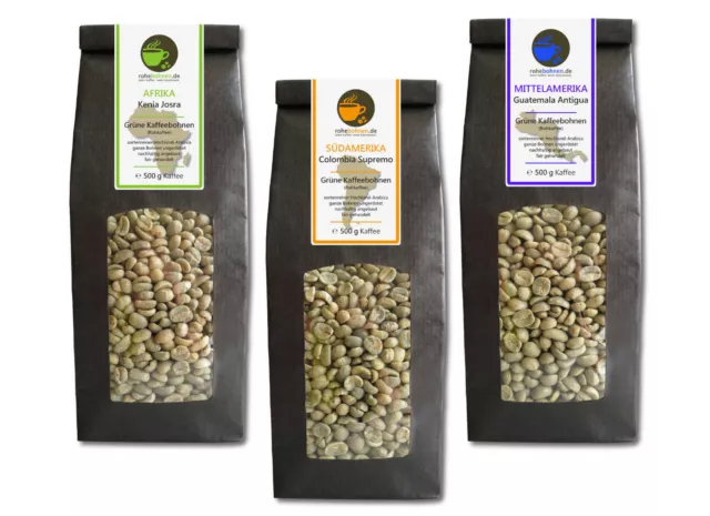 Rohkaffee - Grüner Kaffee Kenia Kolumbien Guatemala (grüne Kaffeebohnen 3x500g)