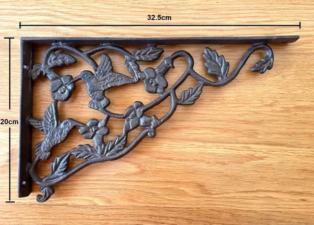 Heavy Cast Iron Flower Hummingbird Shelf /Corner/Wall Bracket Brown 32.5x20cm