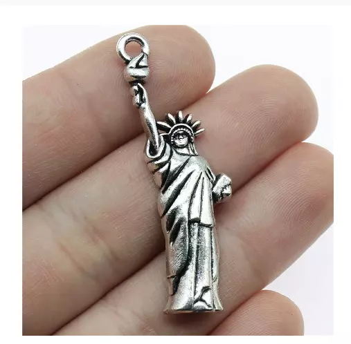 STATUE LIBERTY USA FLAG AMERICA pendant 20" 925 Sterling Silver plated Necklace