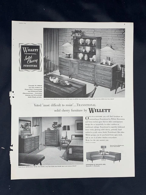 Magazine Ad* - 1956 - Willett Furniture - Transitional - Mid Century Modern
