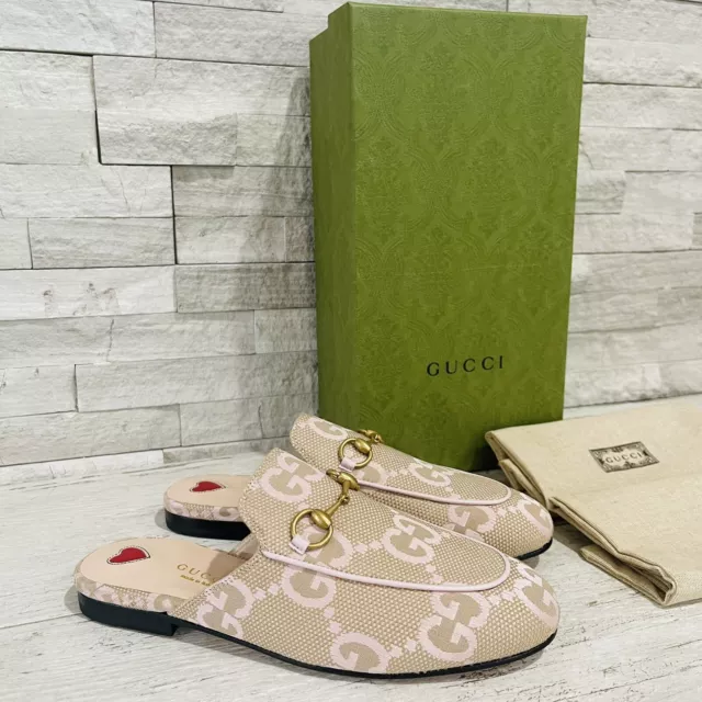 Gucci Jumbo GG Princetown Mules Slippers Perfect Pink Size 36 Canvas/Leather