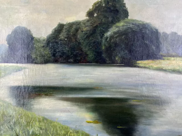 Ölgemälde Landschaft Fluss Vor Bäumen Gemälde Signiert Finne 1919