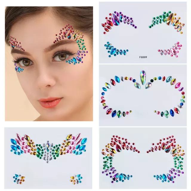 Pegatinas faciales de cristal 3D brillantes pegatinas de taladro de acrílico pegatinas temporales para tatuajes