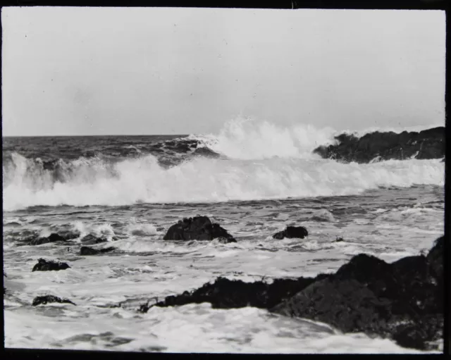 Magic Lantern Glass Photo Slide Sea and Wave Scene Bay of Nigg Aberdeen Scotland