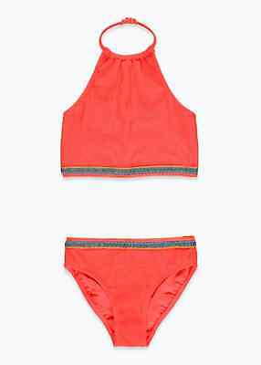 Girls BNWT coral orange stitch bikini set  bikini set Holiday (VF1143)