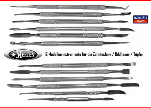 12 Instrumente Zahntechnik Set 1 - Modellierinstrumente Dentallabor Töpferei