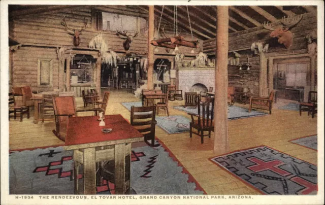 Grand Canyon Nat'l Park El Tovar Hotel Rendezvous FRED HARVEY c1910 Postcard