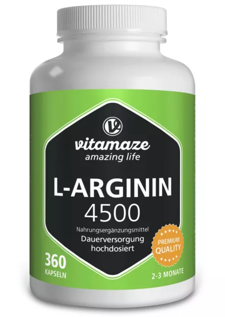 (75,85€/kg) L-Arginina 4.500 dosis altas 360 cápsulas hasta 3 meses