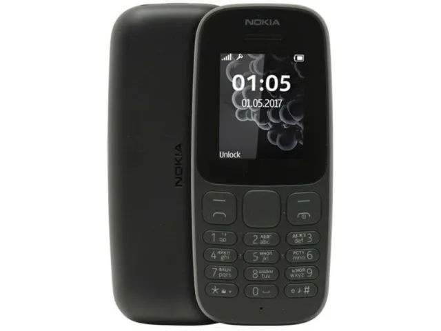 Nokia 105 sbloccato (4a edizione 2019) telefono DUAL SIM nero + £10 crediti caricati 3