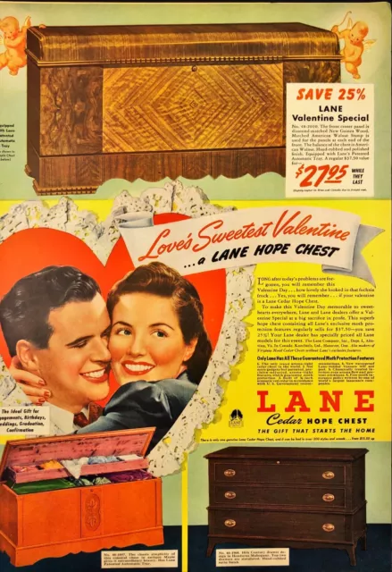 1942 Lane Cedar Hope Chest Love's Sweetest Valentine Vintage Print Ad