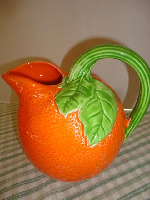 Vtg Navel Orange Majolica Pitcher Made in Japan Handpainted Ceramic Pottery