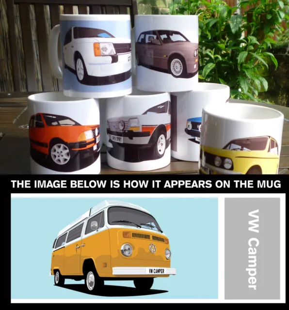 Camper Late Bay Van Art Mug. Add Your Reg Details. Many Colours