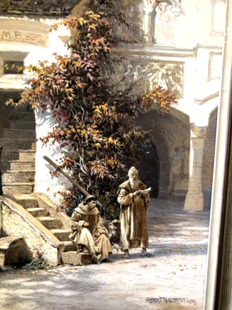 Albert KOLLMANN (1878-1962) MONACI IN CORTILE SPLENDIDO DIPINTO FIRMATO 1909