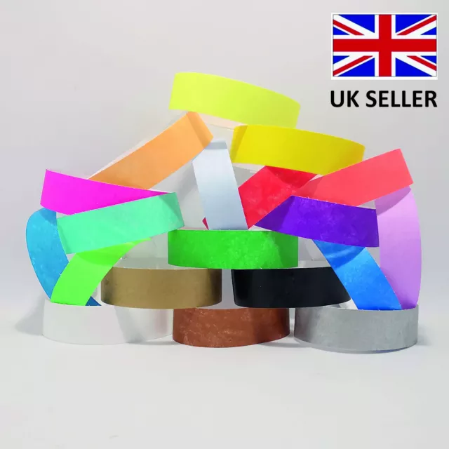 19mm Plain Coloured TYVEK Paper ID Wristbands Events Parties Festivals Admission