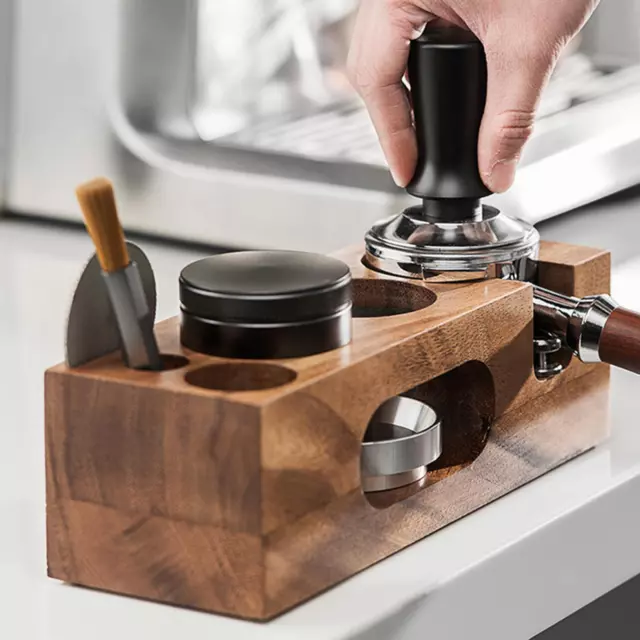 Coffee Tamper Stand and Portafilter Holder Wood Durable Espresso Tamper Mat for