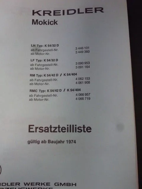 catalogue KREIDLER parts list FLORETT RS MUSTANG MOPED  ersatzteillisten band 1 3