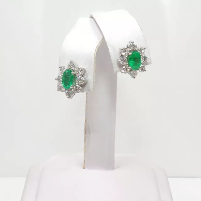 18K White Gold 1ctw Natural Emerald & 0.80ctw VS Diamond Halo Stud Earrings FZ