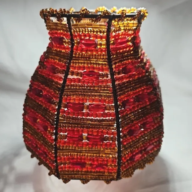 PartyLite Moroccan Spice Red & Gold Beaded Decorative Shade Retired  P19B/P8706