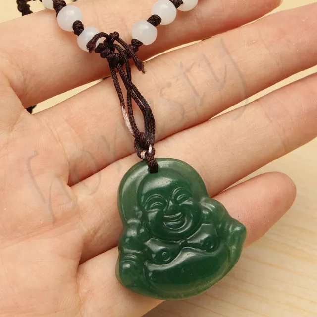 China Green Jade Jadeite Buddha Buddhist goddess Amulet Pendant Necklace 2