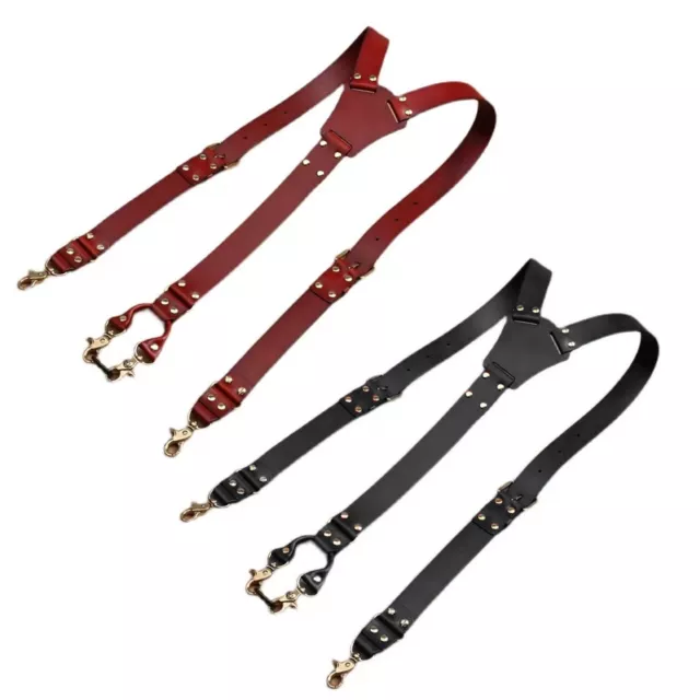 US PU Leather Suspenders Straps Loops Duty Suspenders Buckles Y-back Adjustable 3