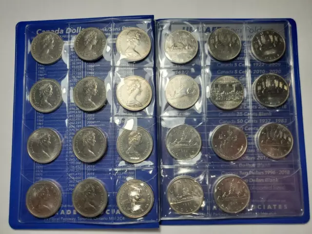 1968-1986 Lot of 23 Canadian One Dollar Nickel Coins in Blue Book with varieties