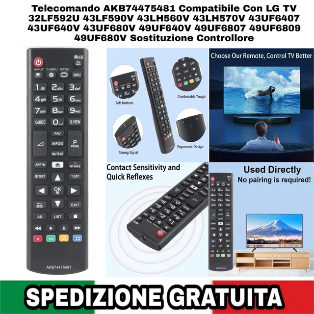 Telecomando Universale Per TV LG 37LH3000 – Sostitivo Wireless Nero