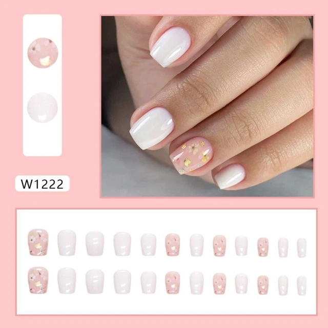 Slice Flowers Fake Nails Gold Foil Press on Nails Fashion False Nails  DIY