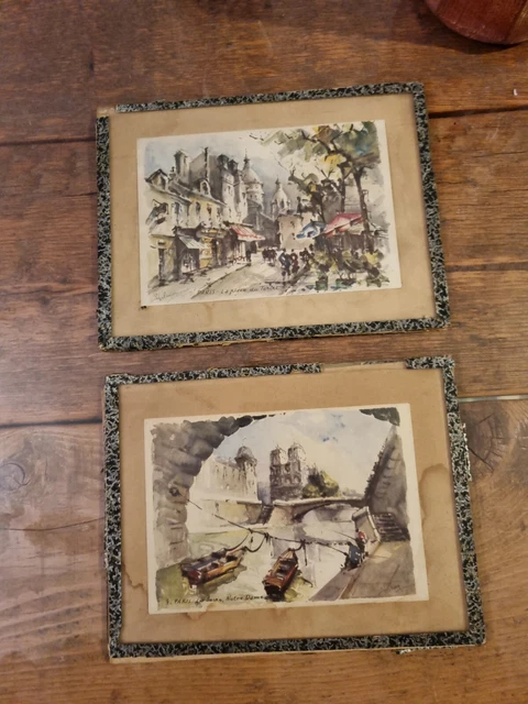 Lithographie Gravures Peinture Signé Paris Place Du Tertre La Seine Notre Dame