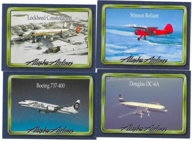 ALASKA AIRLINES 4 Collector Trade Cards, 737-400, Connie, Stinson Reliant, DC-6