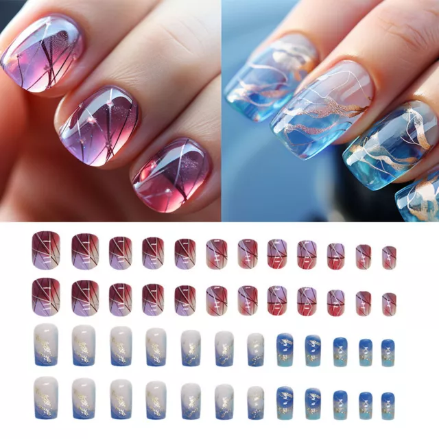 24 Piezas De Uñas Postizas De Cubierta Completa Uñas Postizas Cortas Y <