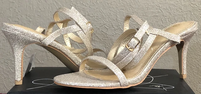Women’s Gold Sparkle Lace Up Leg Wrap Stiletto Heel Slingback Sandals 7.5M NIB