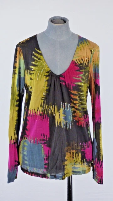 Camicia top Peace Love manica lunga collo a V casual L multicolore