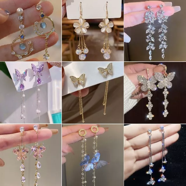 Long dangle butterfly earrings deals