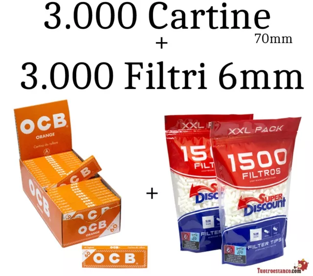 3.000 Papeles OCB Arancione 70mm + 3.000 Filtros 6mm