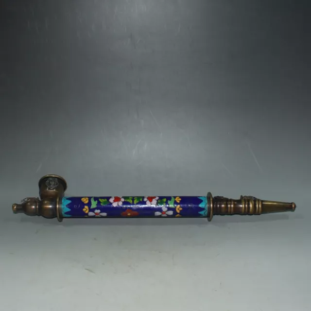 Chinese Old cloisonne copper handmade painting flower exquisite tobacco pipe