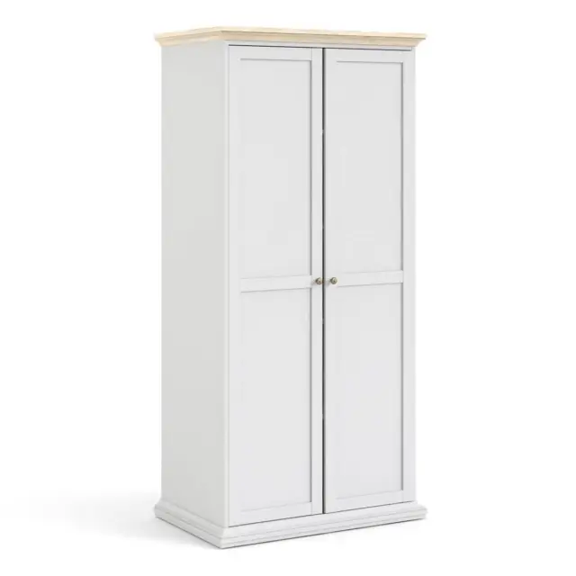 Paris 200Cm Tall Country Style Wardrobe With 2 Doors In White And Oak