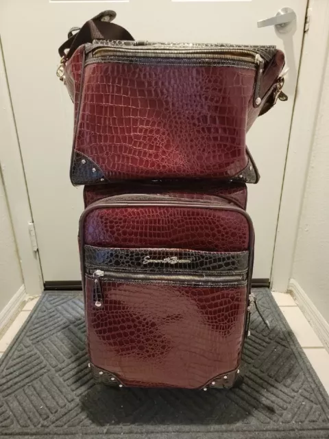 Samantha Brown Red Faux Leather Snake Skin Embossed Luggage Set Read Description